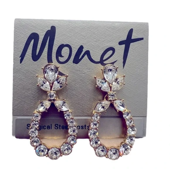 Monet goldtone cz fashion earrings - Picture 1 of 7